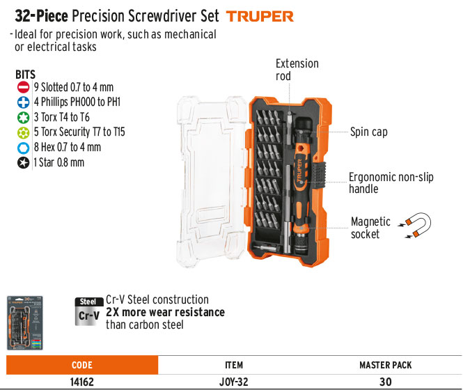 Műszerész csavarhúzó készlet 32db Truper /JOY-32/